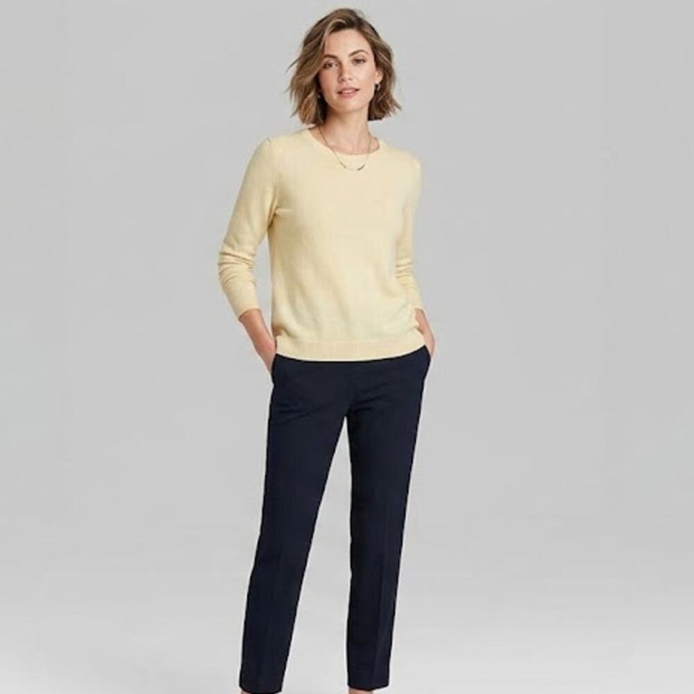 Eileen Fisher Sweater XXS Pale Yellow Cotton Cashmere Quiet Luxury Long Sleeve